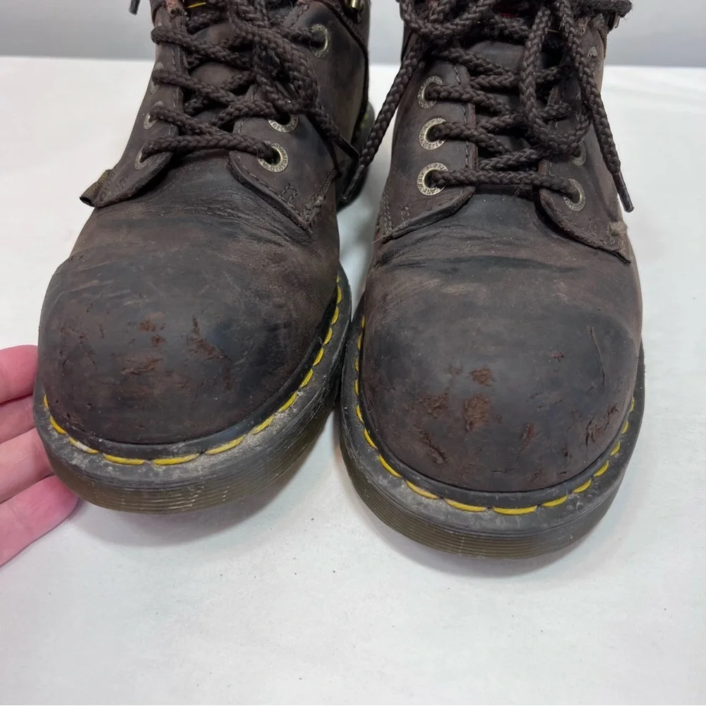 Dr. Martens Hylow Steel Toe Work Shoes in Gaucho brown leather. Size 10
